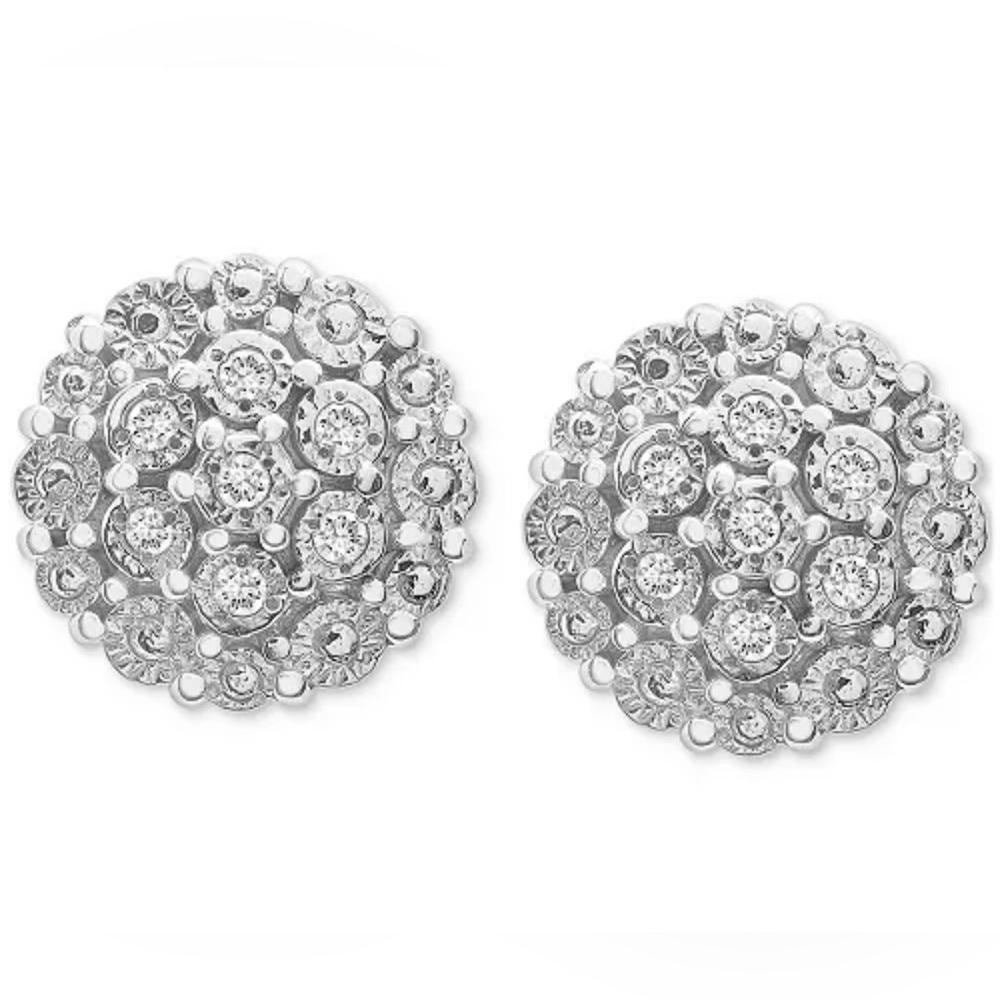 Diamond Cluster Button Stud Earrings (1/10 ct. t.w.) in Sterling Silver